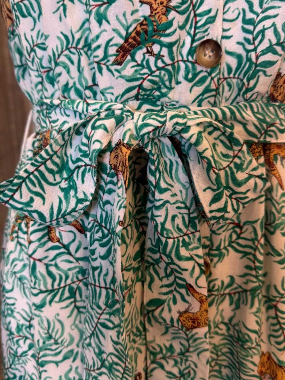 Anthropologie Maeve Catherine Shirtdress Tiger Print Green Jungle Midi Sz 4 - Picture 8 of 8